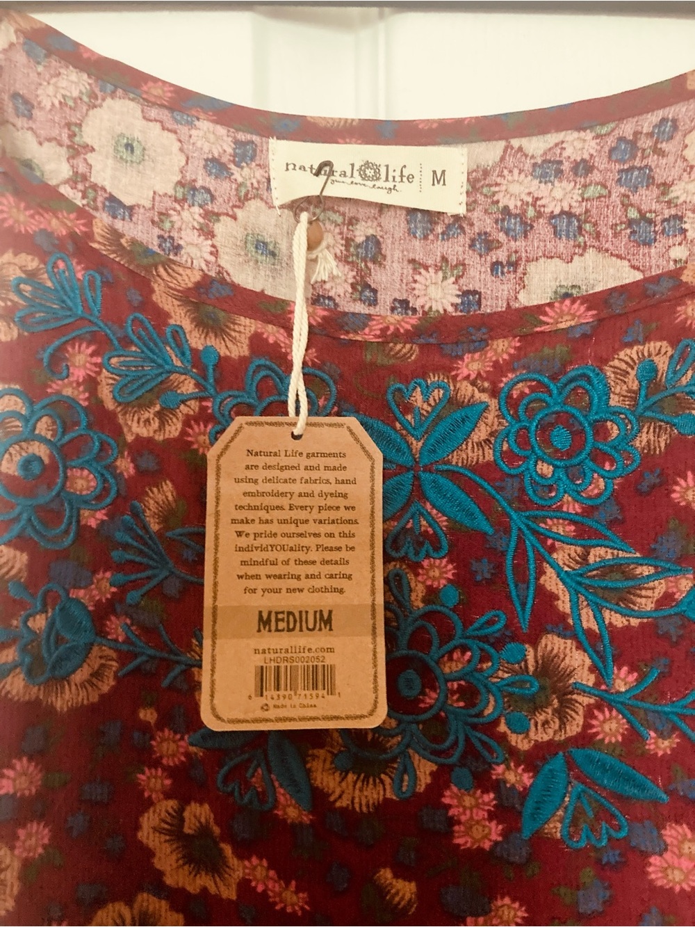 NATURAL LIFE Sara Embroidered Mini Dress, Cranberry, Size Medium - Picture 10 of 12